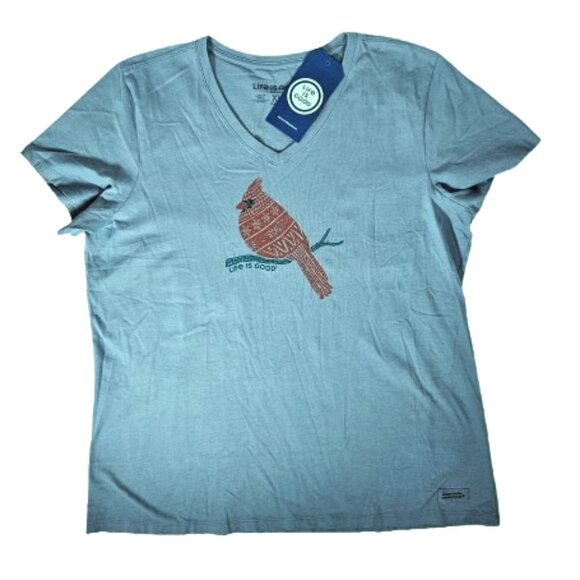 Life is Good Tribal Cardinal Crusher Tee Blue Red Women's size XL V-neck - Picture 1 of 6
